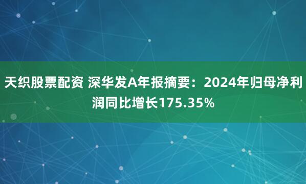 天织股票配资 深华发A年报摘要：2024年归母净利润同比增长175.35%