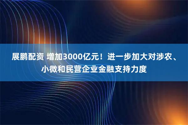 展鹏配资 增加3000亿元！进一步加大对涉农、小微和民营企业金融支持力度